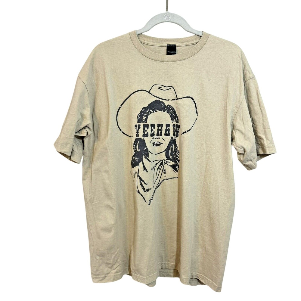 Yeehaw Cowgirl Graphic T-Shirt Khaki Tan Oversized Western Tee L/XL H31827X